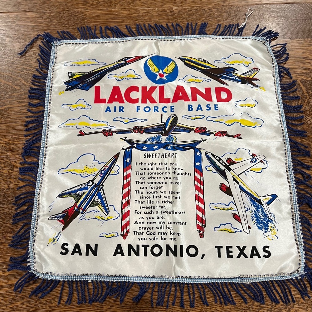 Vintage Lackland Air Force Base Sweetheart Pillow Cover San Antonio Texas Fringe